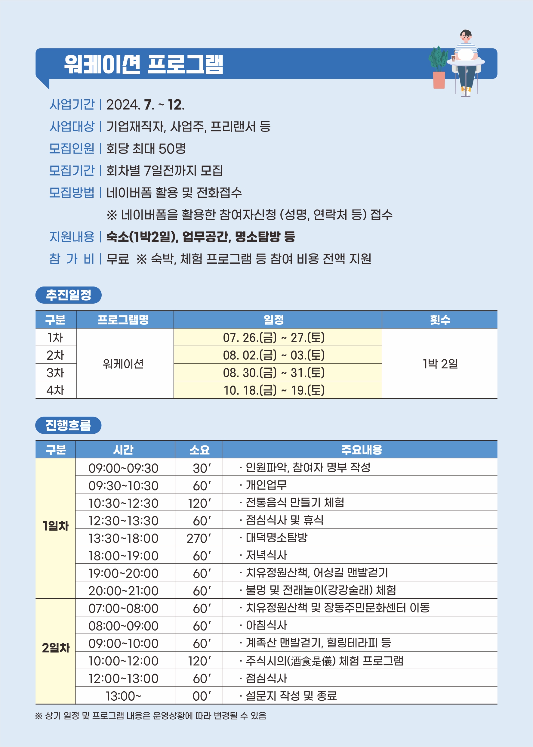 체류형 농촌관광 체험프로그램 및 워케이션 일정안내 이미지2